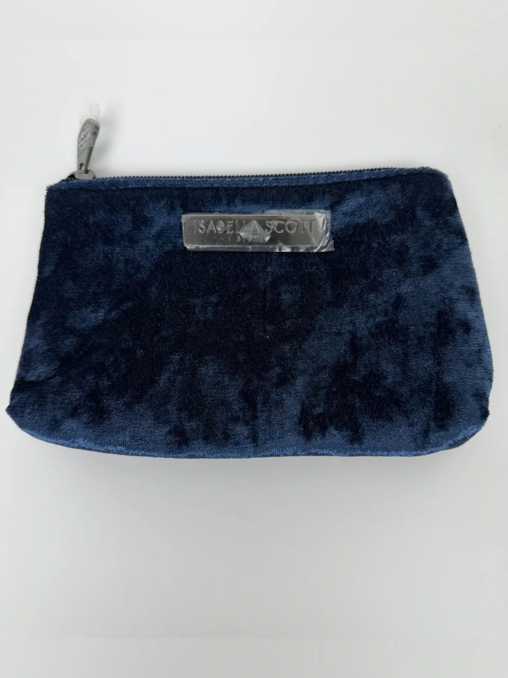 Isabella Scott Sydney Navy Blue Velvet Makeup Cosmetic Bag Travel Zip Pouch New